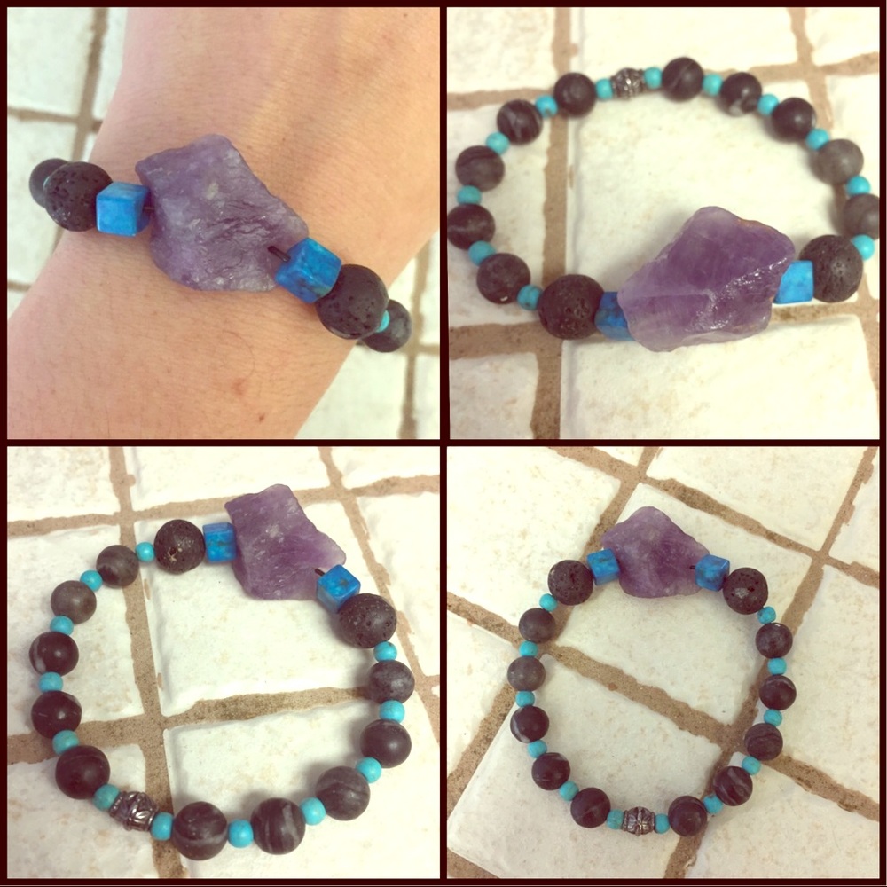 Authentic Large Amethyst Elastic Handmade Bracelet